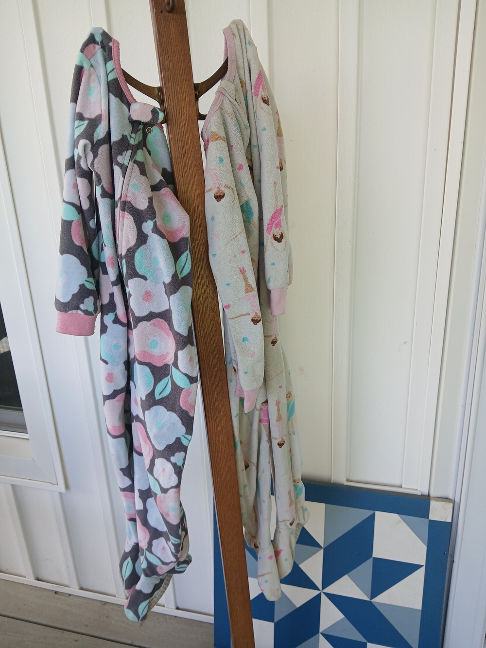 Kids Floral Zip-Up One-Piece Pajamas - Pink, Mint & Gray